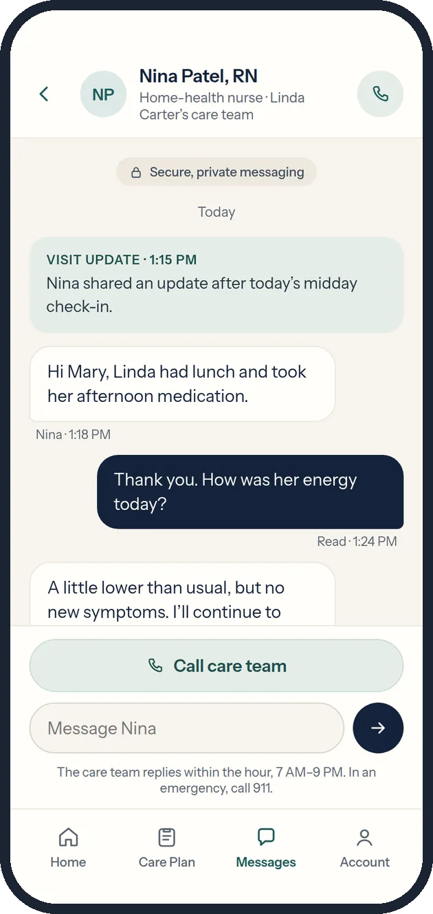 Secure chat with the home-health nurse
